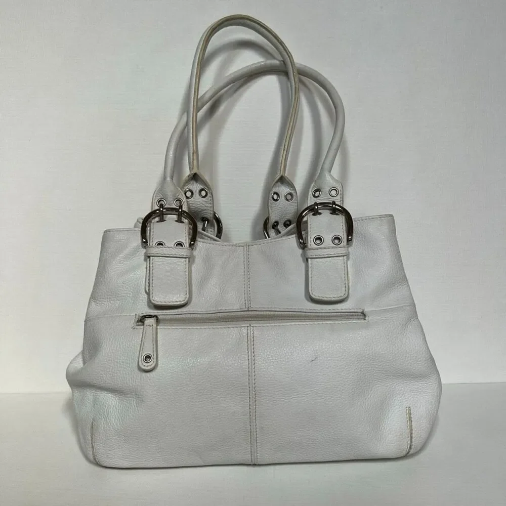 Tignanello Perfect 10 French Tote/Shoulder Bag White Pebbled Leather